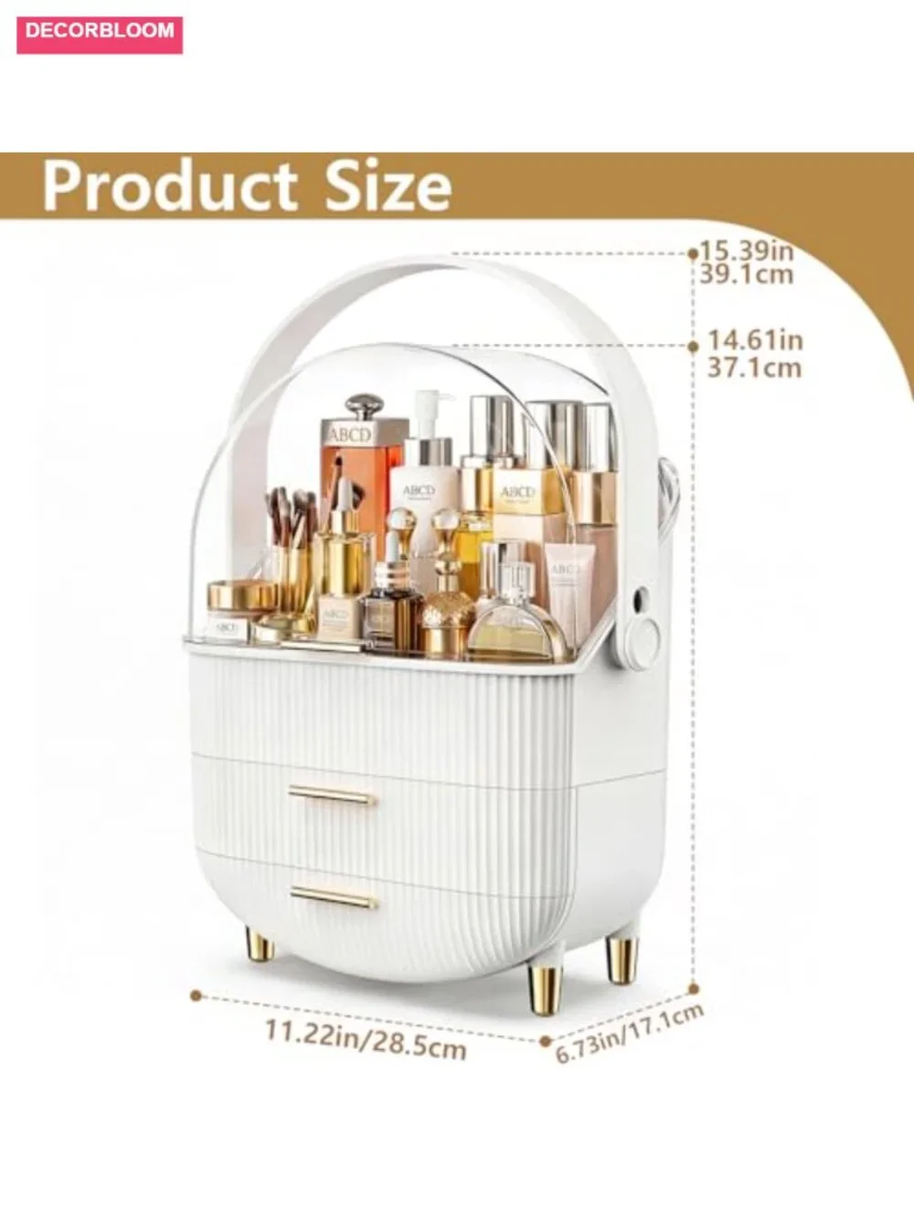 Makeup Organizer - Skincare Organizer with Transparent Cover, 3-Layer Cosmetic